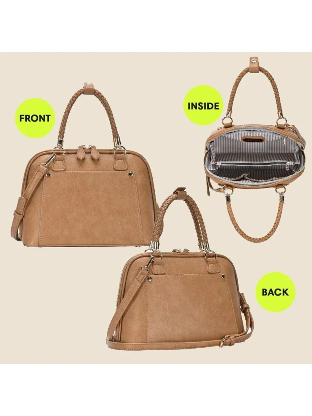 Stylish Vegan Leather Satchel Handbag for Women | Canvas & Straw Purse with